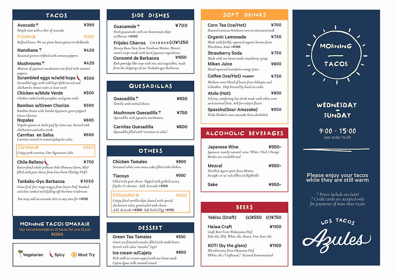 Menu (English) Los Tacos Azules